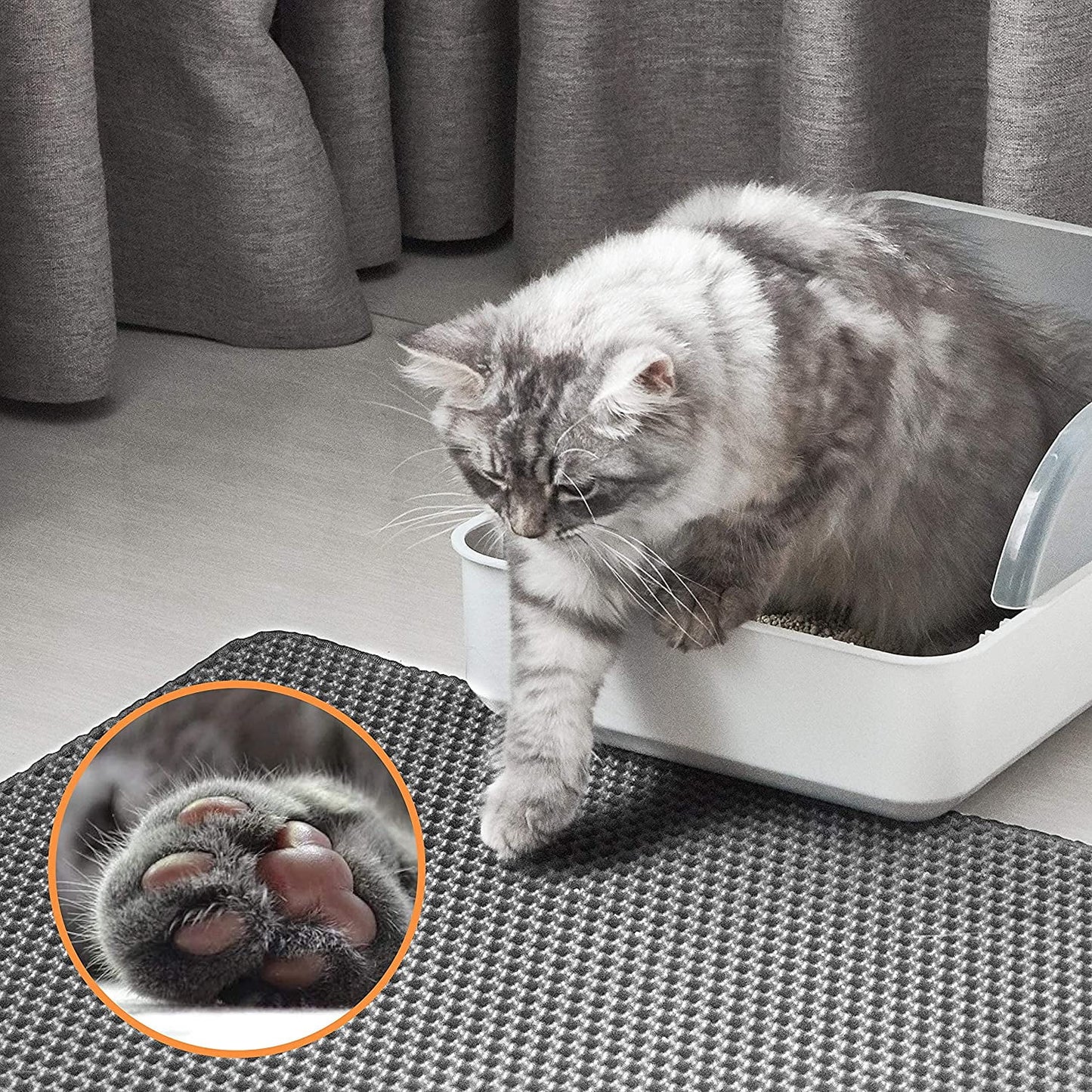24 X 15 Inch Cat Litter Mat Kitty Litter Trapping Mat, Honeycomb Double Layer Urine Waterproof, Easier to Clean Litter Box Mat, Soft on Paws, Non-Slip(Gray)