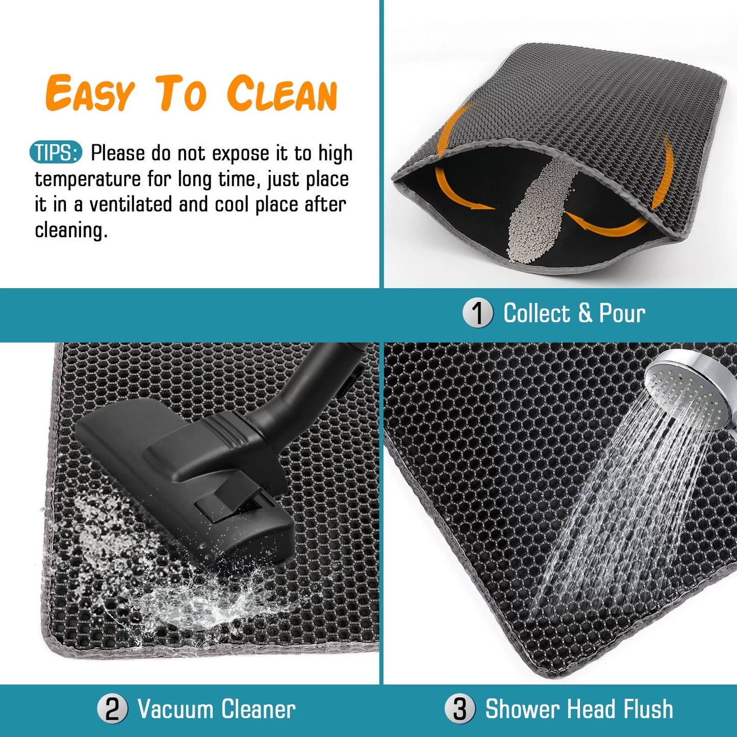 24 X 15 Inch Cat Litter Mat Kitty Litter Trapping Mat, Honeycomb Double Layer Urine Waterproof, Easier to Clean Litter Box Mat, Soft on Paws, Non-Slip(Gray)