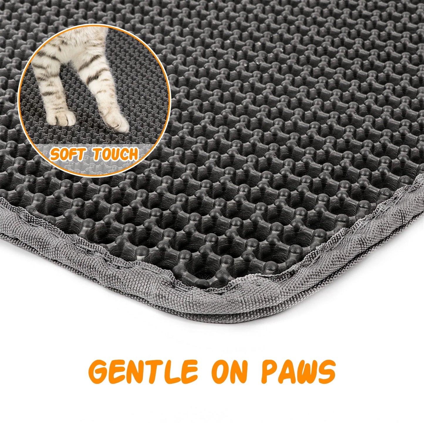 24 X 15 Inch Cat Litter Mat Kitty Litter Trapping Mat, Honeycomb Double Layer Urine Waterproof, Easier to Clean Litter Box Mat, Soft on Paws, Non-Slip(Gray)