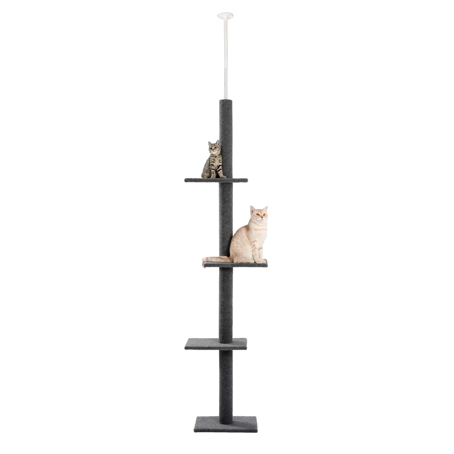 90-107" Floor to Ceiling Cat Tree Tower 4 Tier Tall Cat Climbing Posts Adjustable, Gray