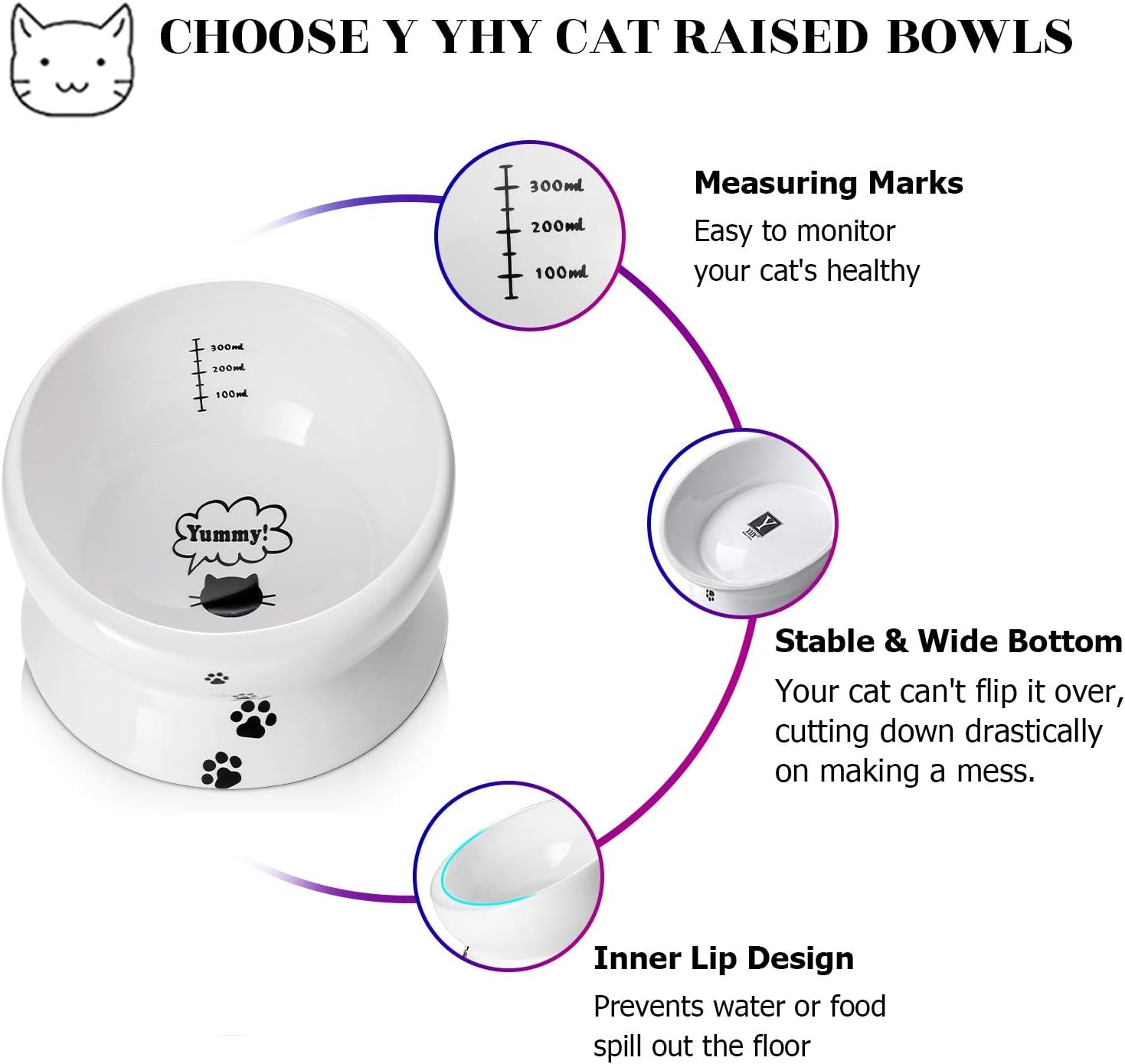 Elevated Cat Food Bowl, Raised Pet Food and Water Bowl, Cat and Small Dog Bowl, Tilted Ceramic Cat Water Bowl No Spill,15Oz, Dishwasher Safe