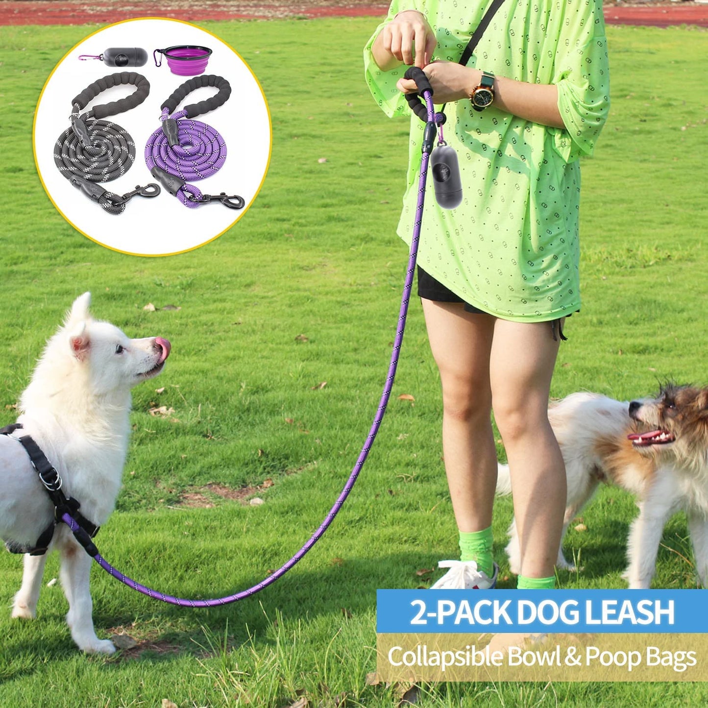 2 Packs 5/6 FT Strong Dog Leash with Comfortable Padded Handle and Highly Reflective Threads Dog Leashes for Small Medium and Large Dogs