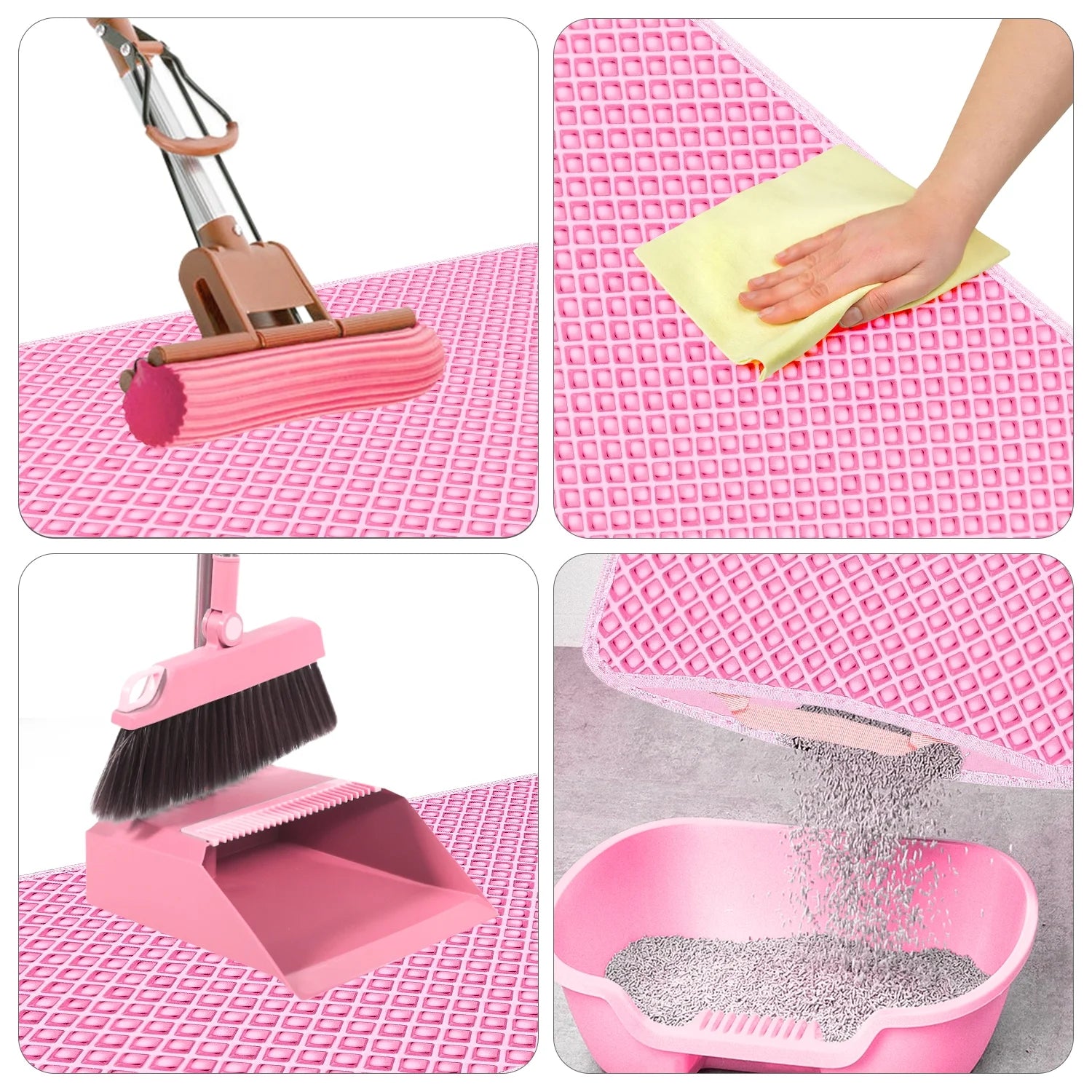 Double Layer anti Tracking Waterproof Cat Litter Trapping Mat Pink