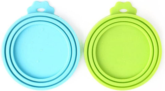 Pet Food Can Cover Silicone Can Lids for Dog and Cat Food(Universal Size,One Fit 3 Standard Size Food Cans),Blue and Green