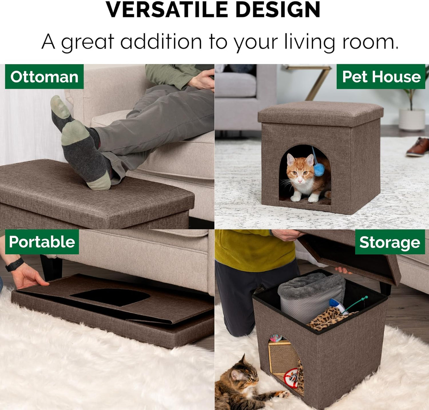 Pet House for Cats, Kittens, and Small Dogs - Ottoman Footstool Dog House and Storage, Felt Cubby Cat Bed House, and More