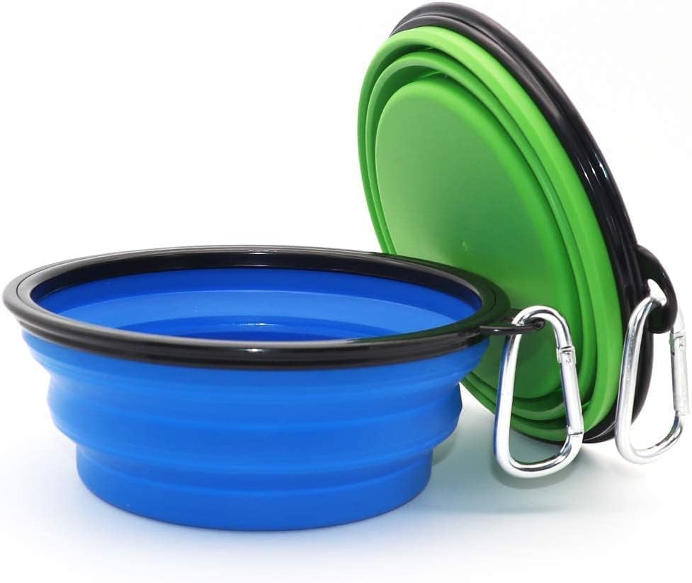 Collapsible Dog Bowl, 2 Pack Collapsible Dog Water Bowls for Cats Dogs, Portable Pet Feeding Watering Dish for Walking Parking Traveling with 2 Carabiners