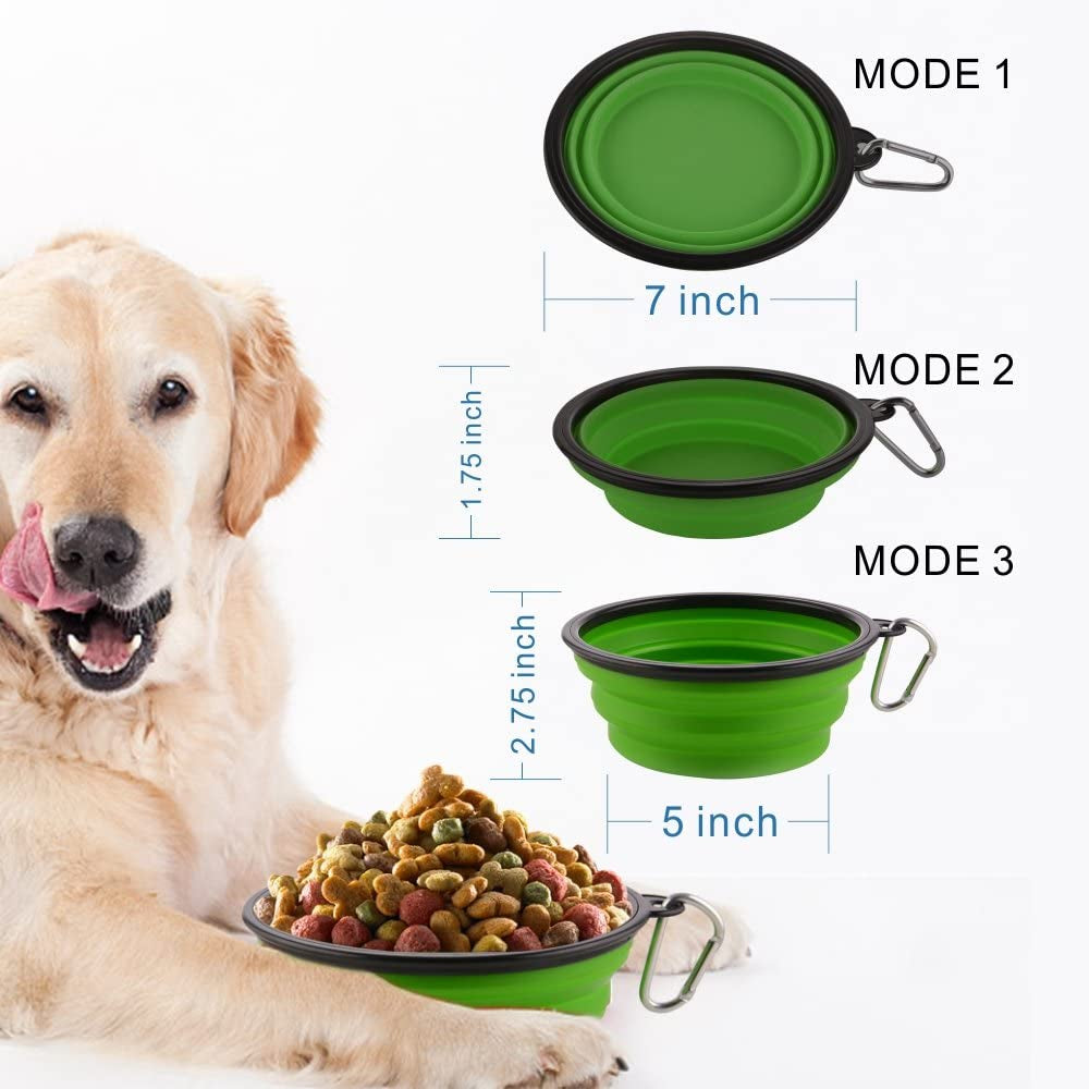 Large Collapsible Dog Bowls, 34Oz Travel Water Food Bowls Portable Foldable Collapse Dishes with Carabiner Clip, 2 Pack (Green+Blue)