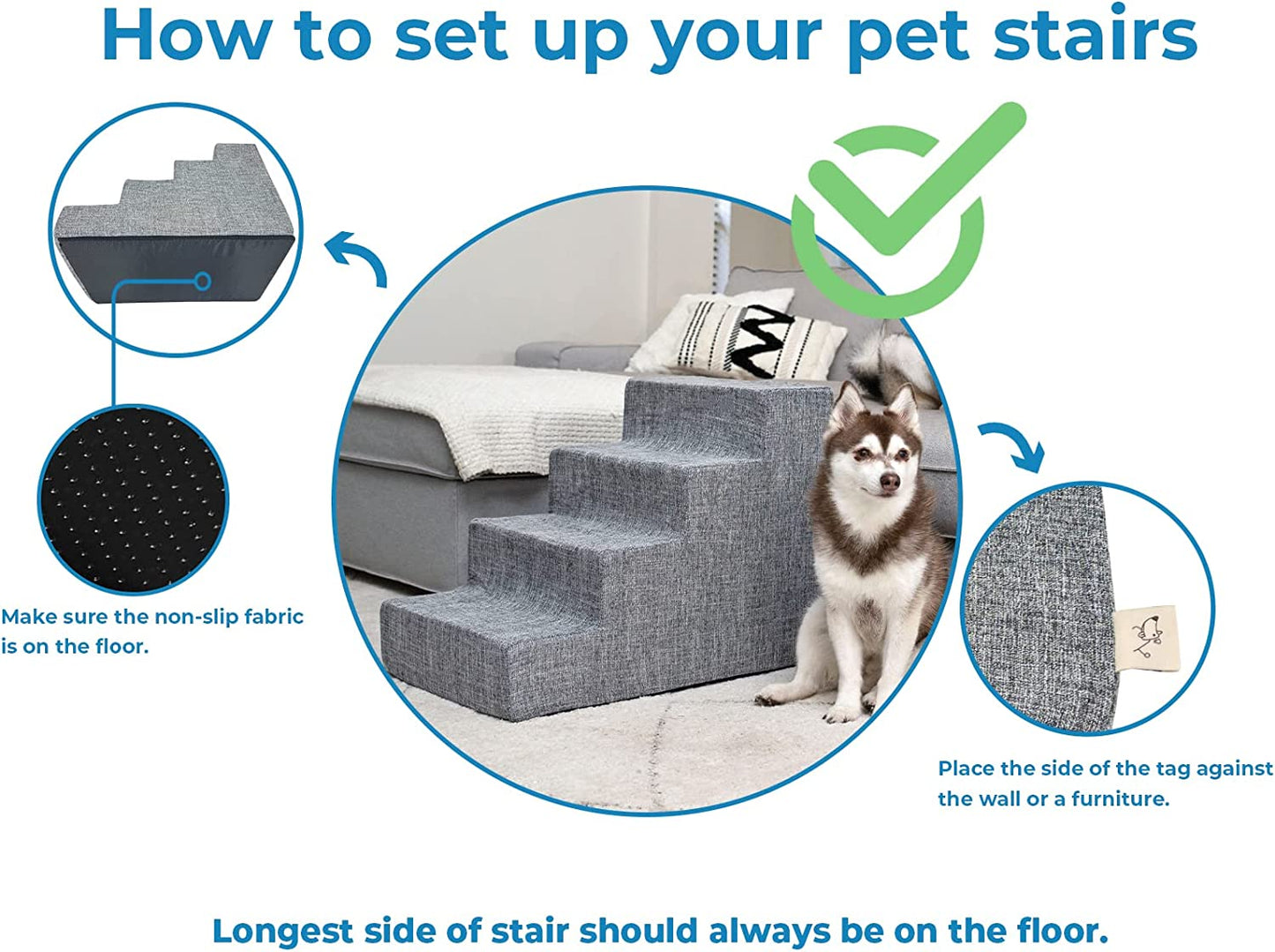 Foldable Pet Steps or Stairs with Certipur-Us Certified Foam for Dogs and Cats by