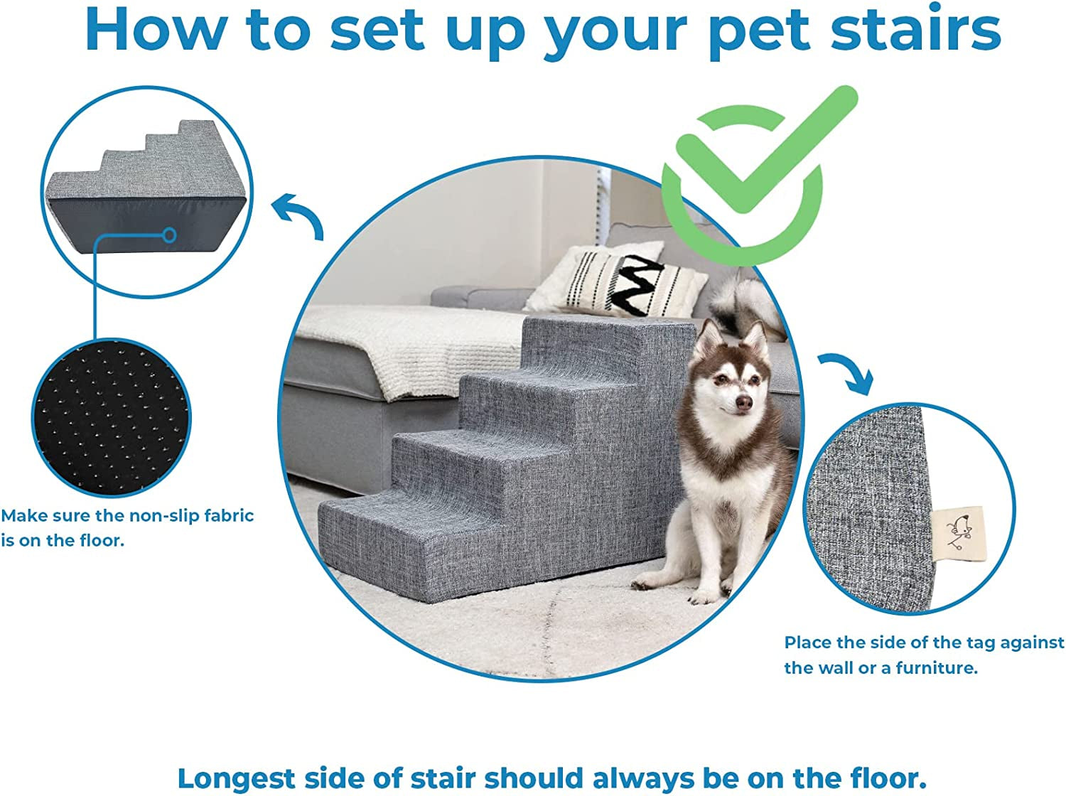 Foldable Pet Steps or Stairs with Certipur-Us Certified Foam for Dogs and Cats by