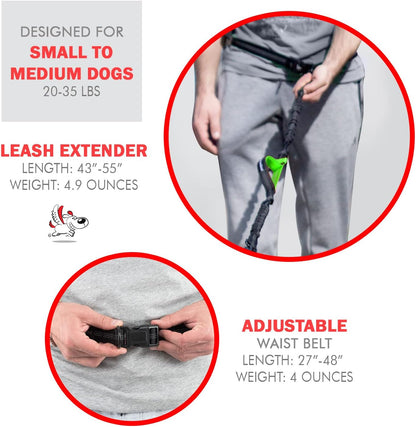 Hands Free Dog Leash for Running, Walking, Hiking, Cycling and Training. Bungee Harness, Adjustable Waist Belt, Single or Double Handle, Reflective Stitching. Medium and Large Dogs