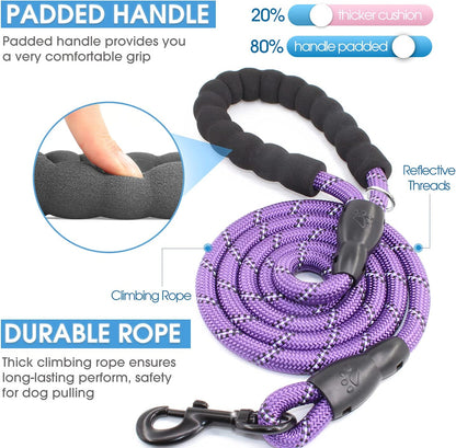 2 Packs 5/6 FT Strong Dog Leash with Comfortable Padded Handle and Highly Reflective Threads Dog Leashes for Small Medium and Large Dogs