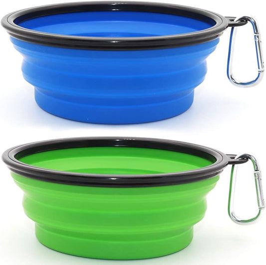 Collapsible Dog Bowl, 2 Pack Collapsible Dog Water Bowls for Cats Dogs, Portable Pet Feeding Watering Dish for Walking Parking Traveling with 2 Carabiners