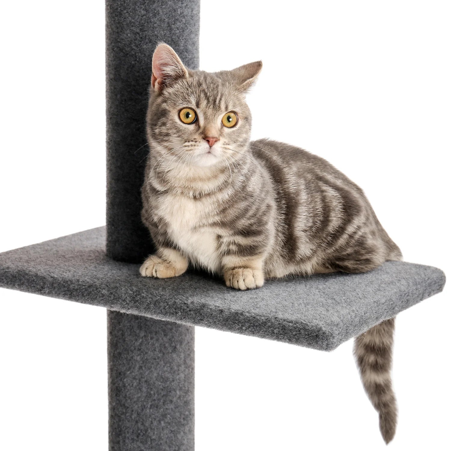 90-107" Floor to Ceiling Cat Tree Tower 4 Tier Tall Cat Climbing Posts Adjustable, Gray