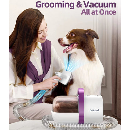 7 in 1 Dog Grooming Kit, Low Noise Pet Grooming Vacuum with 1.5 L Dust Cup, Dog Vacuum for Shedding Grooming, with 7 Professional Grooming Tools for Dogs Cats Pet Hair & Home Cleaning, Purple