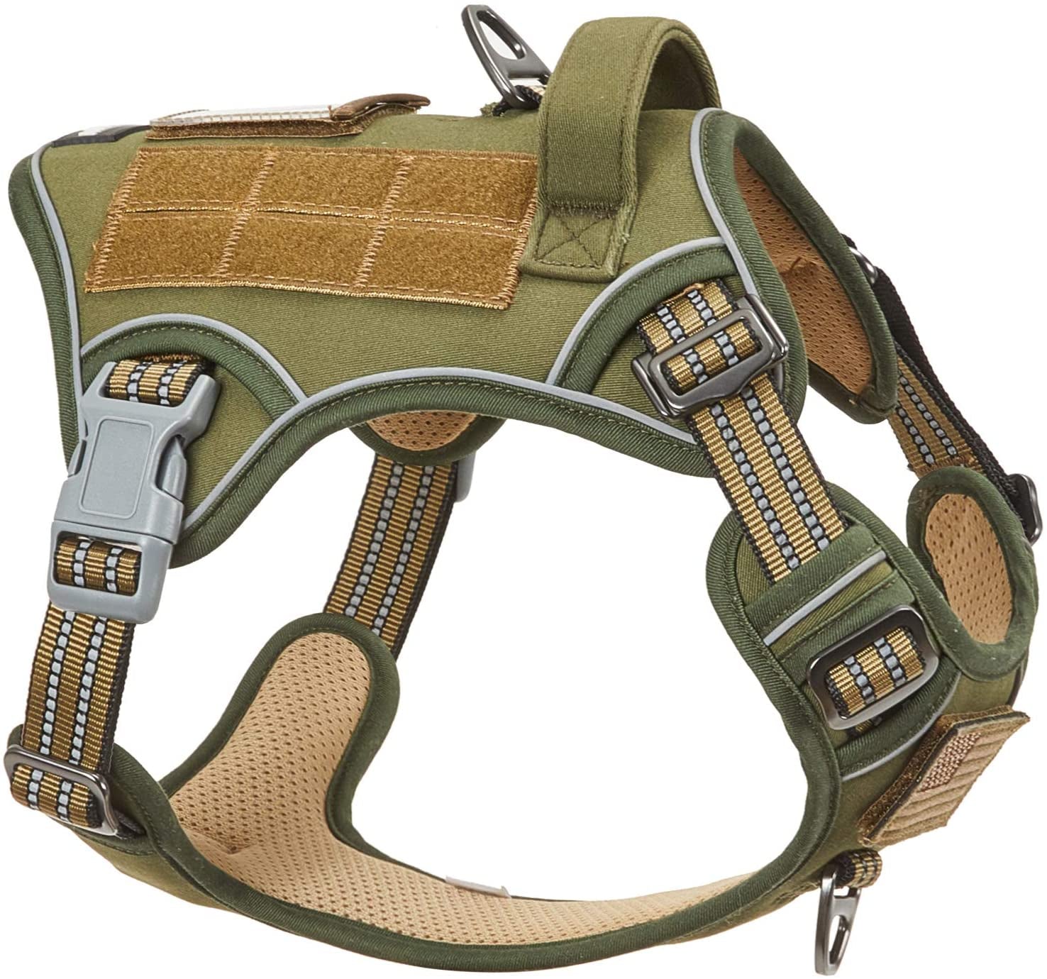 Tactical Dog Harness for Medium Dogs No Pull, Famous TIK Tok No Pull Dog Harness, Fit Smart Reflective Pet Walking Harness for Training, Adjustable Dog Vest Harness with Handle Green M