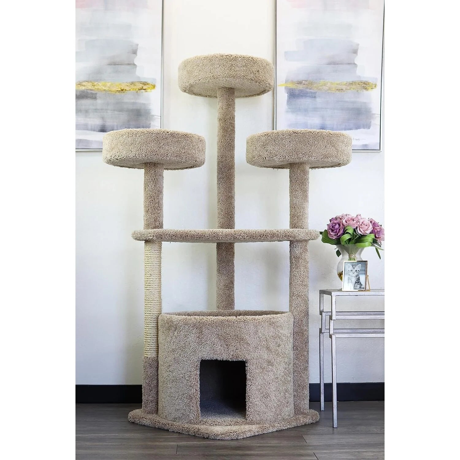 130014-Beige Extra Large Cat House Cat Tree