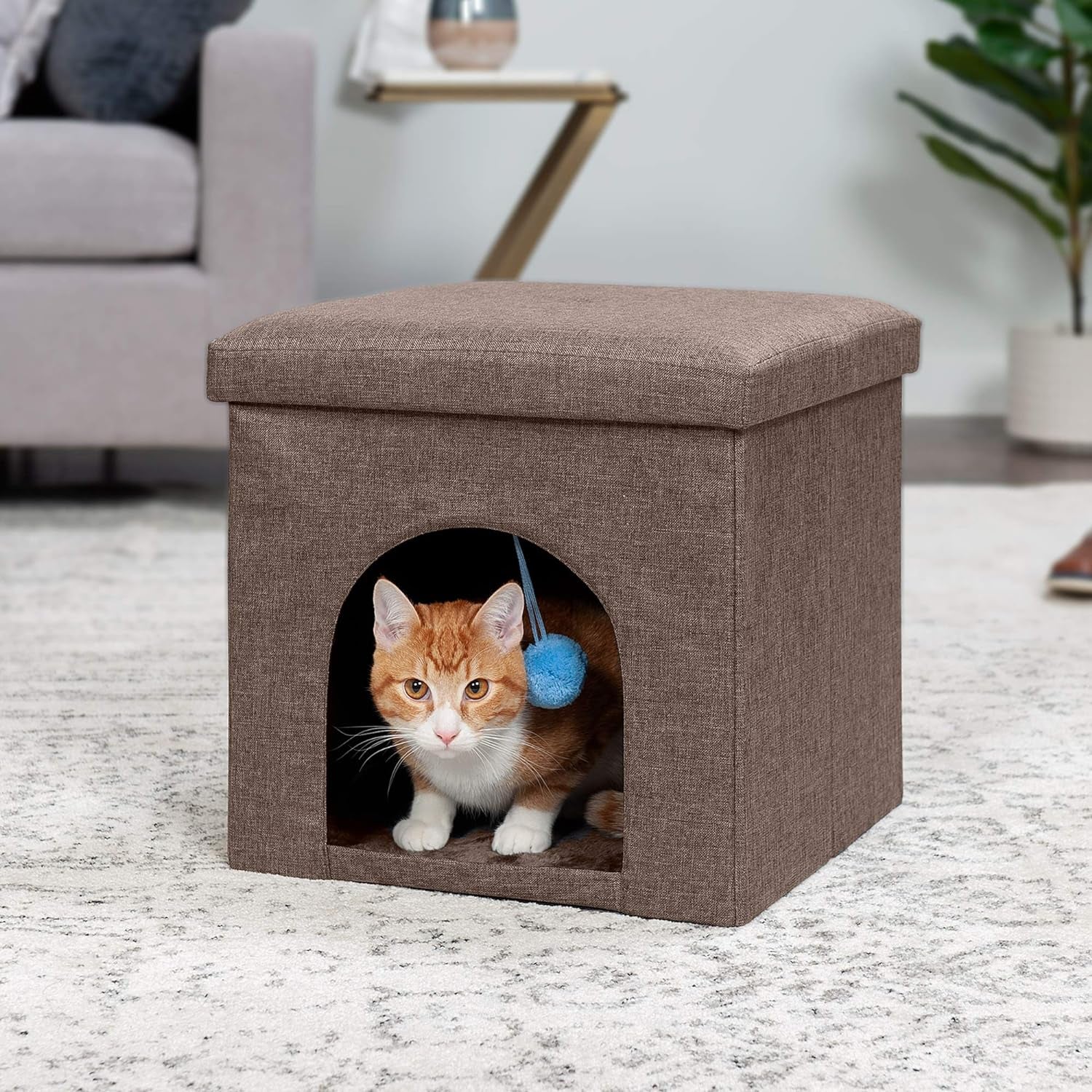 Pet House for Cats, Kittens, and Small Dogs - Ottoman Footstool Dog House and Storage, Felt Cubby Cat Bed House, and More