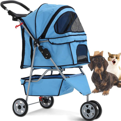 Pet Stroller Jogger Cat Dog Cage 3 Wheels Stroller Travel Folding Carrier Strolling Cart with Cup Holders and Removable Liner 35Lbs Capacity Large Doggie Stroller for Small-Medium Dogs, Cats