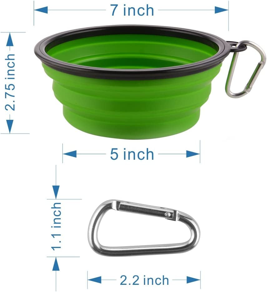 Large Collapsible Dog Bowls, 34Oz Travel Water Food Bowls Portable Foldable Collapse Dishes with Carabiner Clip, 2 Pack (Green+Blue)