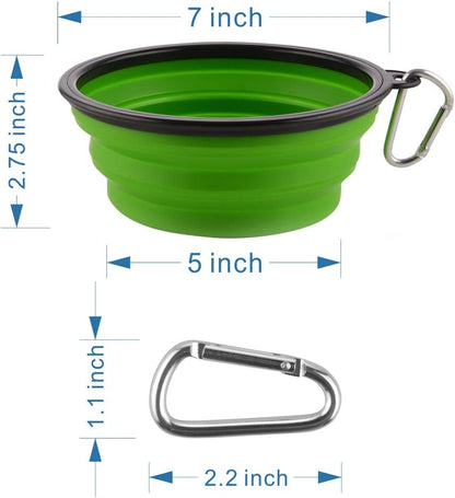 Large Collapsible Dog Bowls, 34Oz Travel Water Food Bowls Portable Foldable Collapse Dishes with Carabiner Clip, 2 Pack (Green+Blue)